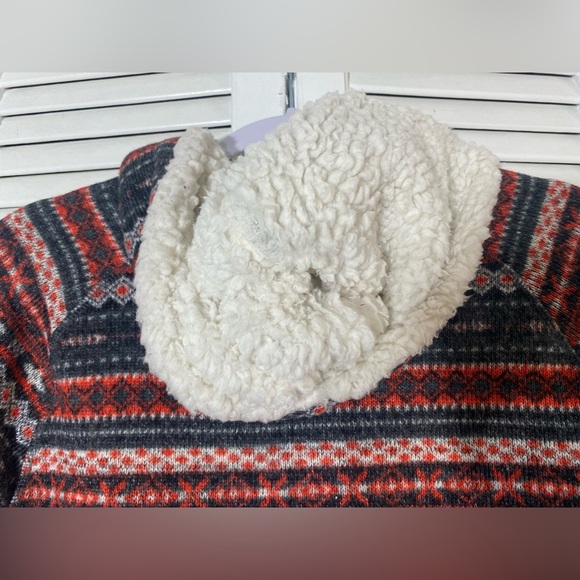 Koppen Sweater Size XL Red/Black Striped Hooded Pocket Sherpa Fleece Lining - Picture 9 of 9